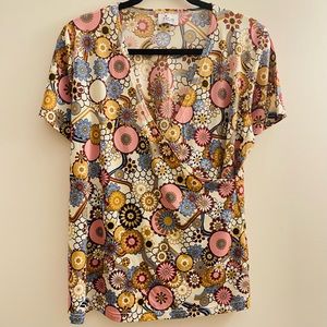 Ripe Maternity Floral V-Neck Short Sleeves Faux Wrap Crossover Top Size AU L